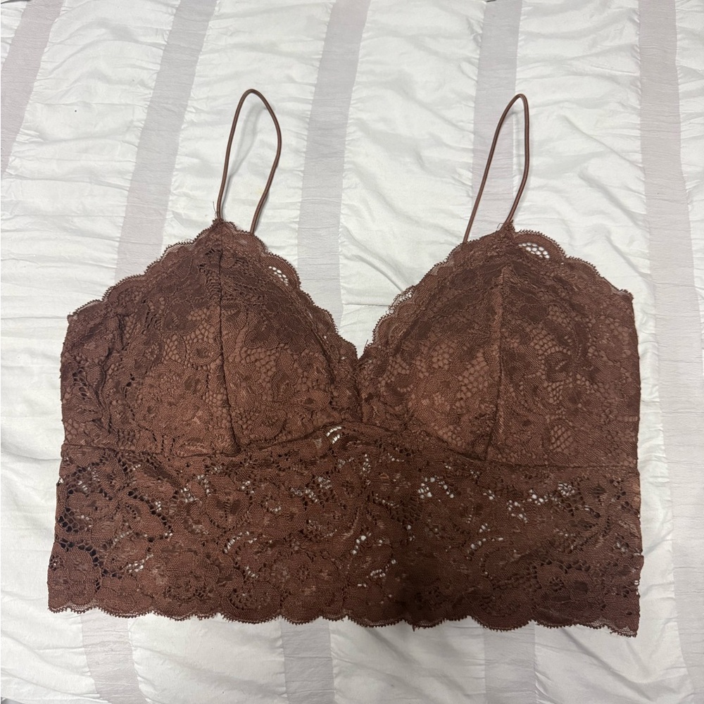 Bozzolo Brown Lace Bralette with Scalloped Hem